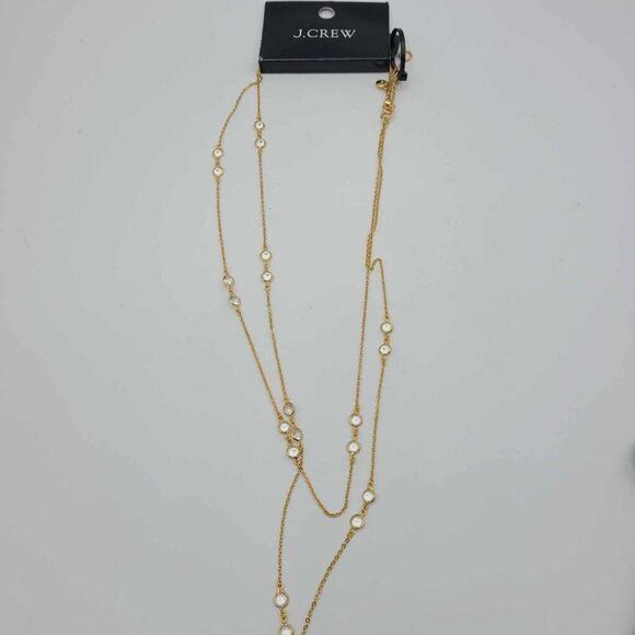 J Crew Gold Tone Chain with Bezel Set Crystals NWT!  NEW! - Picture 2 of 6